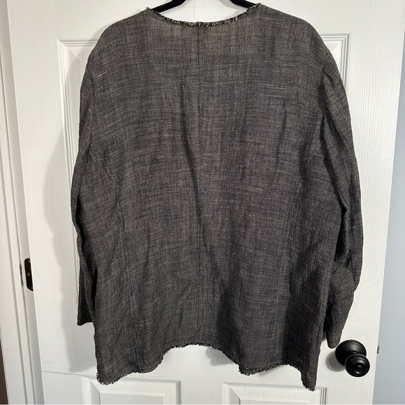 Eileen Fisher jacket/blazer sz 1X black heather, linen blend, raw edges - Picture 10 of 12